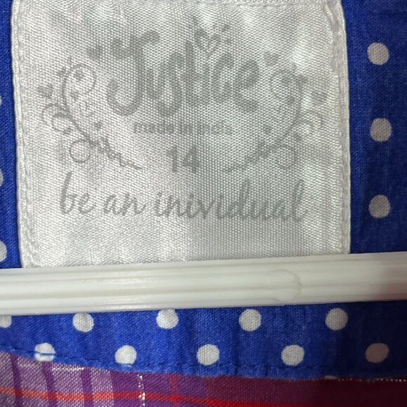 Justice Girls 14 Plaid Button Down Shirt Red Blue Long Sleeve Tie Waist Fall - Picture 3 of 9